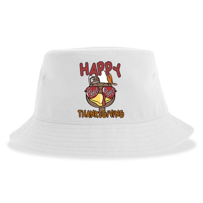 Happy Thanksgiving Cool Gobble Turkey Sustainable Bucket Hat