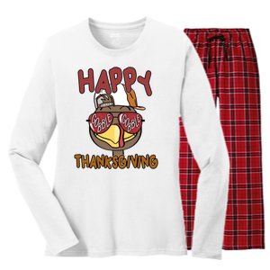 Happy Thanksgiving Cool Gobble Turkey Women's Long Sleeve Flannel Pajama Set 