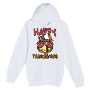 Happy Thanksgiving Cool Gobble Turkey Premium Pullover Hoodie