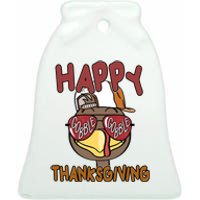 Happy Thanksgiving Cool Gobble Turkey Ceramic Bell Ornament