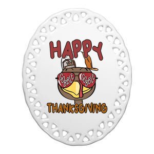 Happy Thanksgiving Cool Gobble Turkey Ceramic Oval Ornament