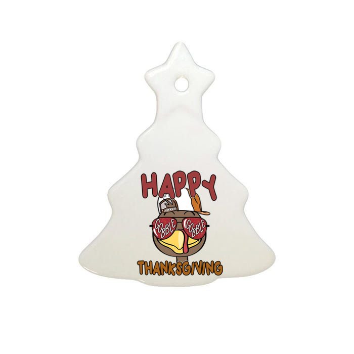 Happy Thanksgiving Cool Gobble Turkey Ceramic Tree Ornament