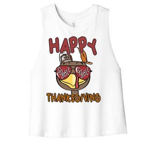 Happy Thanksgiving Cool Gobble Turkey Women's Racerback Cropped Tank