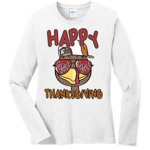 Happy Thanksgiving Cool Gobble Turkey Ladies Long Sleeve Shirt