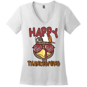 Happy Thanksgiving Cool Gobble Turkey Women's V-Neck T-Shirt