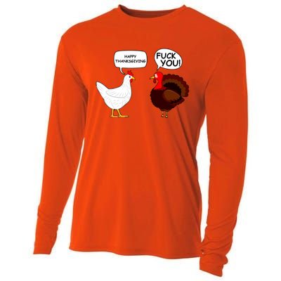 Happy Thanksgiving Chicken Vs Turkey Funny Cooling Performance Long Sleeve Crew