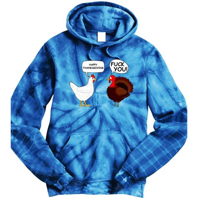 Happy Thanksgiving Chicken Vs Turkey Funny Tie Dye Hoodie