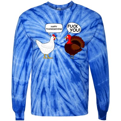 Happy Thanksgiving Chicken Vs Turkey Funny Tie-Dye Long Sleeve Shirt