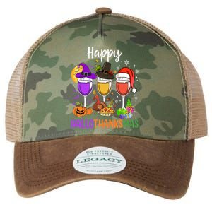 Halloween Thanksgiving Christmas Happy Hallothanksmas Wine Legacy Tie Dye Trucker Hat