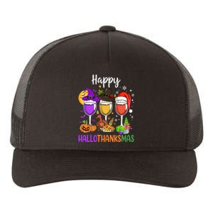 Halloween Thanksgiving Christmas Happy Hallothanksmas Wine Yupoong Adult 5-Panel Trucker Hat