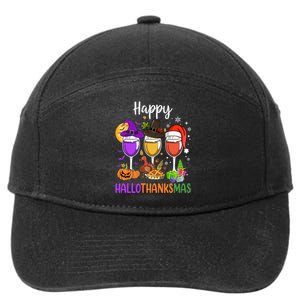 Halloween Thanksgiving Christmas Happy Hallothanksmas Wine 7-Panel Snapback Hat