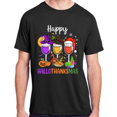 Halloween Thanksgiving Christmas Happy Hallothanksmas Wine Adult ChromaSoft Performance T-Shirt