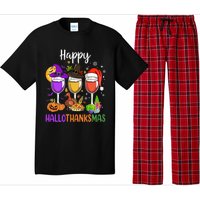 Halloween Thanksgiving Christmas Happy Hallothanksmas Wine Pajama Set