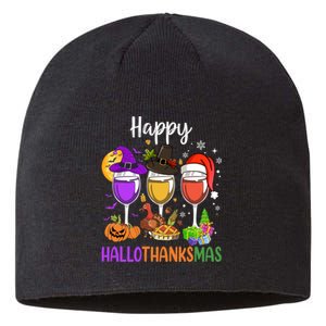 Halloween Thanksgiving Christmas Happy Hallothanksmas Wine Sustainable Beanie