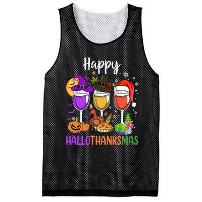 Halloween Thanksgiving Christmas Happy Hallothanksmas Wine Mesh Reversible Basketball Jersey Tank