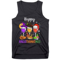 Halloween Thanksgiving Christmas Happy Hallothanksmas Wine Tank Top