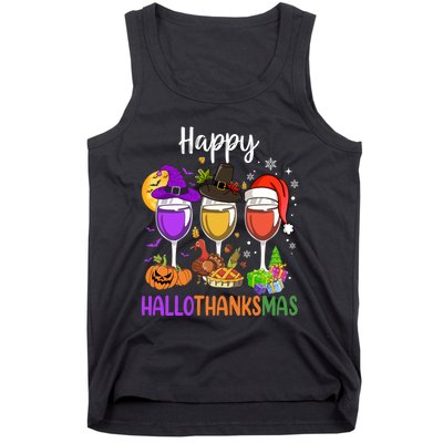 Halloween Thanksgiving Christmas Happy Hallothanksmas Wine Tank Top