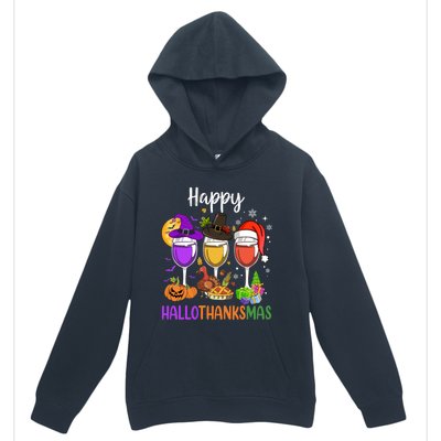 Halloween Thanksgiving Christmas Happy Hallothanksmas Wine Urban Pullover Hoodie