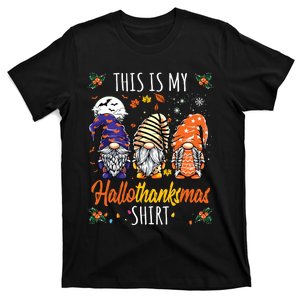 Halloween Thanksgiving Christmas Funny Hallothanksmas Gnomes T-Shirt