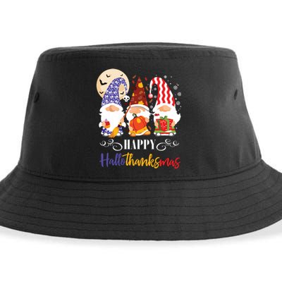 Halloween Thanksgiving Christmas Gnome Happy Hallothanksmas Sustainable Bucket Hat