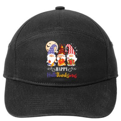 Halloween Thanksgiving Christmas Gnome Happy Hallothanksmas 7-Panel Snapback Hat