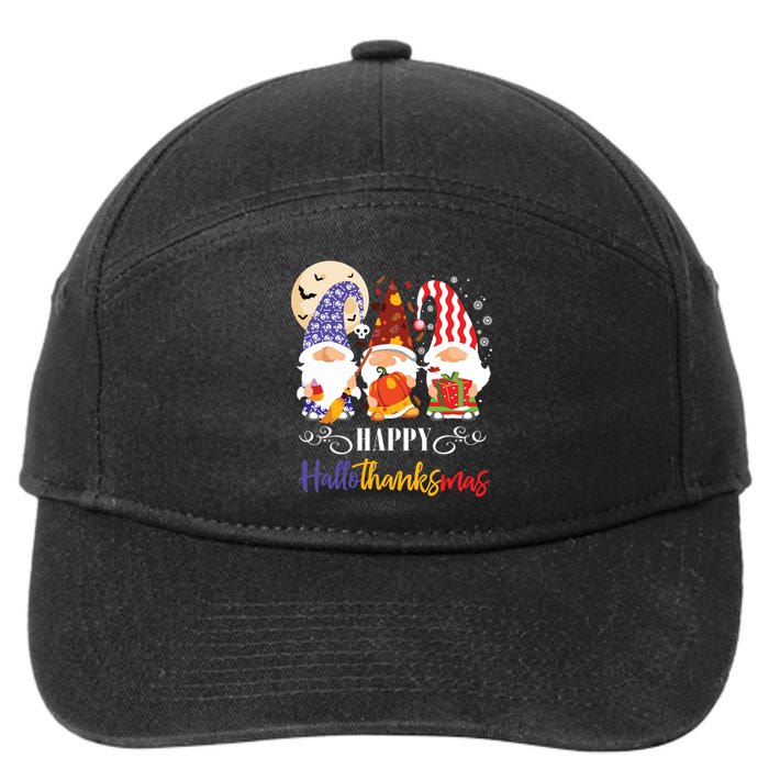 Halloween Thanksgiving Christmas Gnome Happy Hallothanksmas 7-Panel Snapback Hat