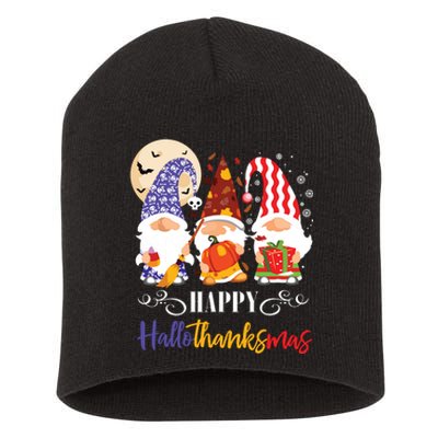 Halloween Thanksgiving Christmas Gnome Happy Hallothanksmas Short Acrylic Beanie