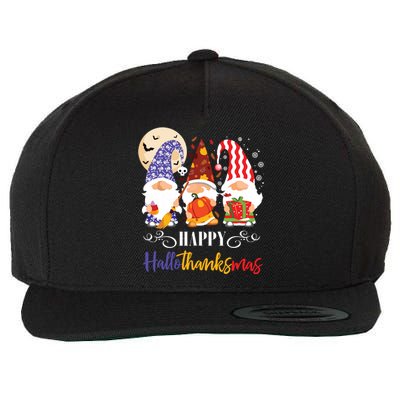 Halloween Thanksgiving Christmas Gnome Happy Hallothanksmas Wool Snapback Cap