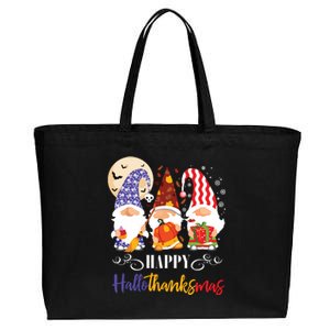 Halloween Thanksgiving Christmas Gnome Happy Hallothanksmas Cotton Canvas Jumbo Tote