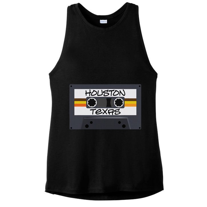 Houston Texas Cassette Tape Ladies PosiCharge Tri-Blend Wicking Tank