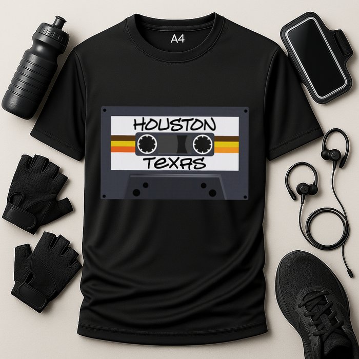 Houston Texas Cassette Tape Cooling Performance Crew T-Shirt