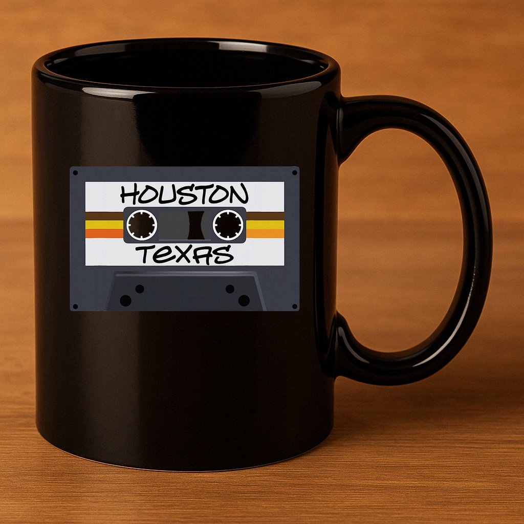 Houston Texas Cassette Tape 11oz C Handle Ceramic Mug