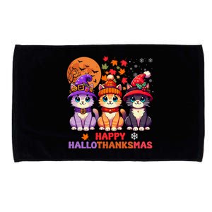 Halloween Thanksgiving Christmas Happy Hallothanksmas Cats Microfiber Hand Towel