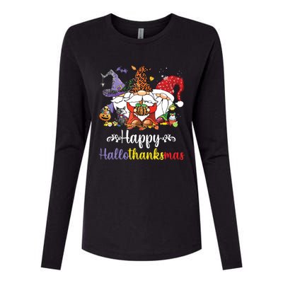 Halloween Thanksgiving Christmas Happy Hallothanksmas Gnome Womens Cotton Relaxed Long Sleeve T-Shirt