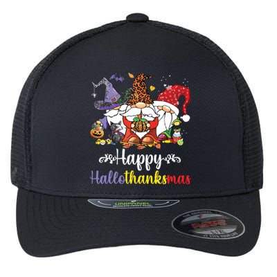 Halloween Thanksgiving Christmas Happy Hallothanksmas Gnome Flexfit Unipanel Trucker Cap