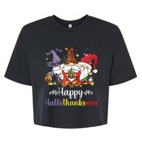 Halloween Thanksgiving Christmas Happy Hallothanksmas Gnome Bella+Canvas Jersey Crop Tee