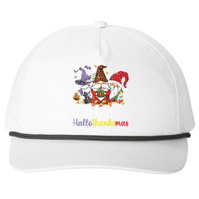 Halloween Thanksgiving Christmas Happy Hallothanksmas Gnome Snapback Five-Panel Rope Hat