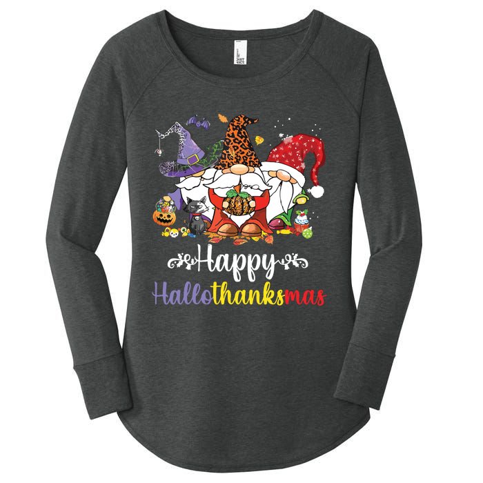 Halloween Thanksgiving Christmas Happy Hallothanksmas Gnome Women's Perfect Tri Tunic Long Sleeve Shirt