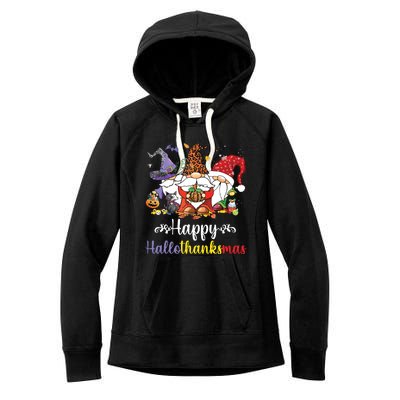 Halloween Thanksgiving Christmas Happy Hallothanksmas Gnome Women's Fleece Hoodie