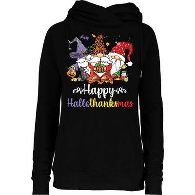 Halloween Thanksgiving Christmas Happy Hallothanksmas Gnome Womens Funnel Neck Pullover Hood