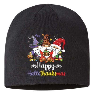 Halloween Thanksgiving Christmas Happy Hallothanksmas Gnome Sustainable Beanie