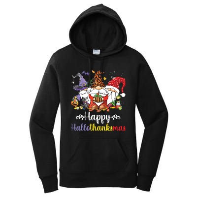 Halloween Thanksgiving Christmas Happy Hallothanksmas Gnome Women's Pullover Hoodie