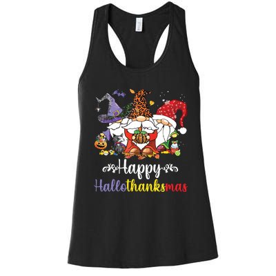 Halloween Thanksgiving Christmas Happy Hallothanksmas Gnome Women's Racerback Tank