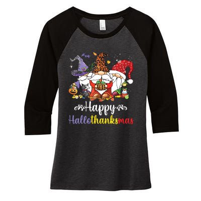 Halloween Thanksgiving Christmas Happy Hallothanksmas Gnome Women's Tri-Blend 3/4-Sleeve Raglan Shirt