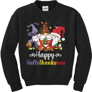 Halloween Thanksgiving Christmas Happy Hallothanksmas Gnome Kids Sweatshirt