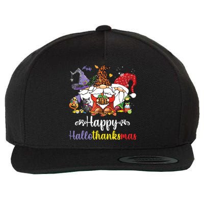 Halloween Thanksgiving Christmas Happy Hallothanksmas Gnome Wool Snapback Cap