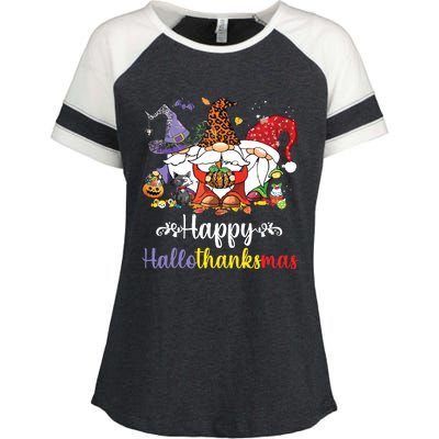 Halloween Thanksgiving Christmas Happy Hallothanksmas Gnome Enza Ladies Jersey Colorblock Tee