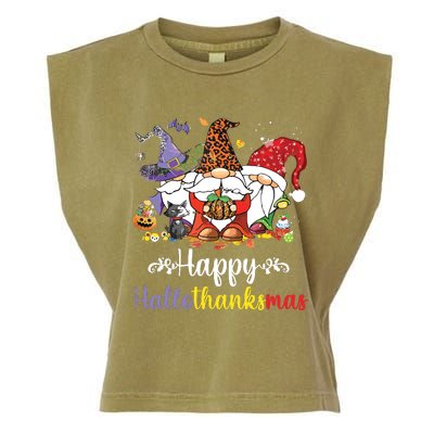 Halloween Thanksgiving Christmas Happy Hallothanksmas Gnome Garment-Dyed Women's Muscle Tee