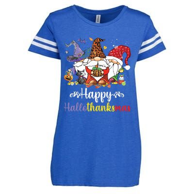 Halloween Thanksgiving Christmas Happy Hallothanksmas Gnome Enza Ladies Jersey Football T-Shirt