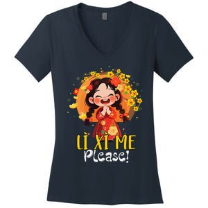 Happy Tet Chuc Mung Nam Moi 2025 Li Xi Me Please Women's V-Neck T-Shirt